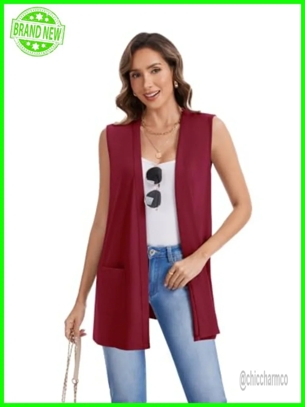 Sleeveless Cardigan Lightweight Open Front Loose Fit Vest with Pockets